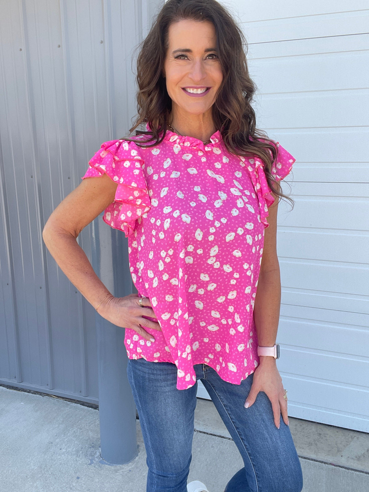 Pink Passion Floral Double Sleeve Top