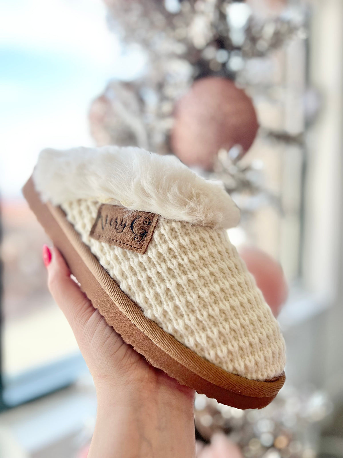Sweater Cozy Fuzzy Knit Slippers In Cream *Final Sale*