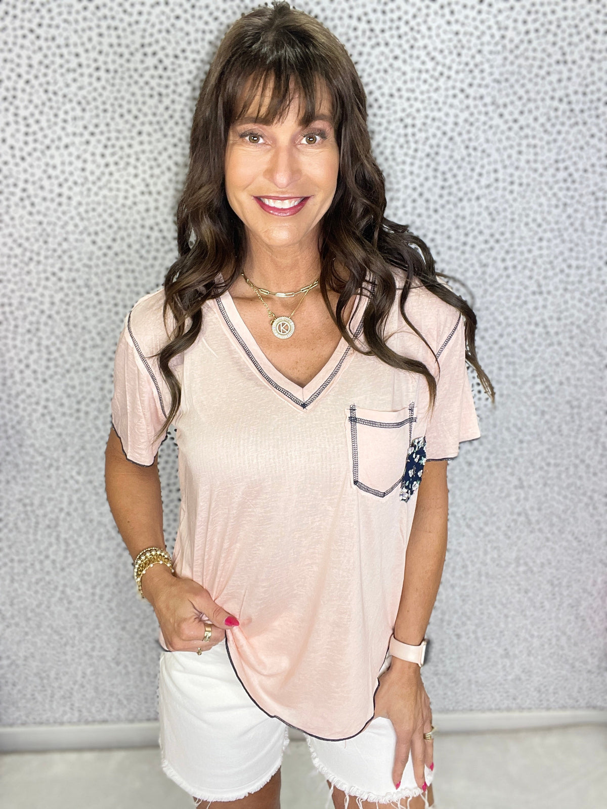 POL Living Free V-Neck Short Sleeve Double Pocket Top In 5 Colors