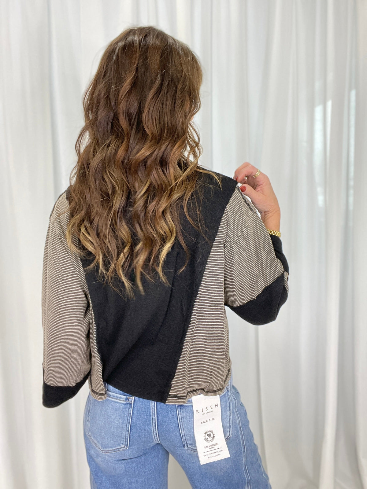 Pol Midnight Stripe V-Neck Colorblock Top