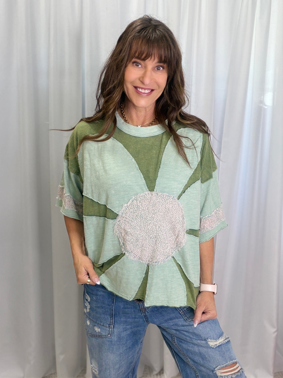 Oli & Hali Floral Punch Daisy Patch Top In 2 colors
