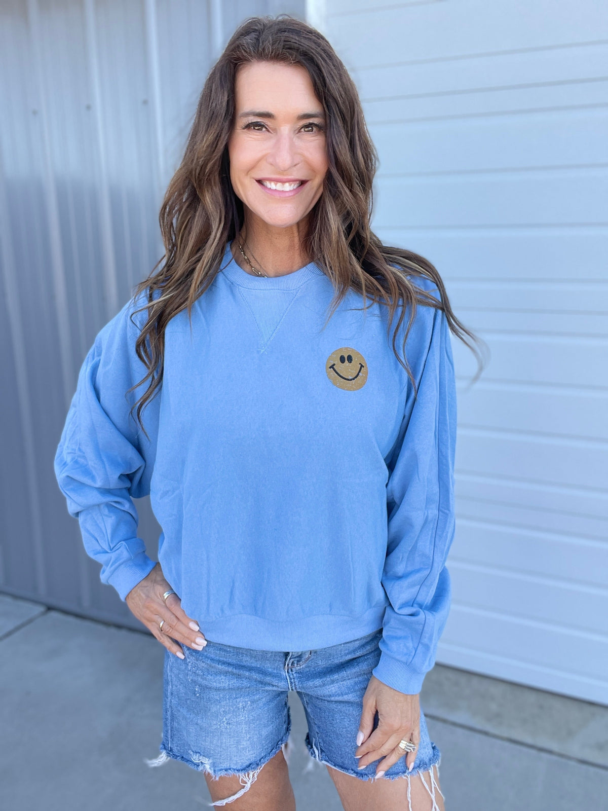 Charming Smile Relaxed Terry Pullover In 3 Colors: Pink, Grey, Blue *Final Sale*