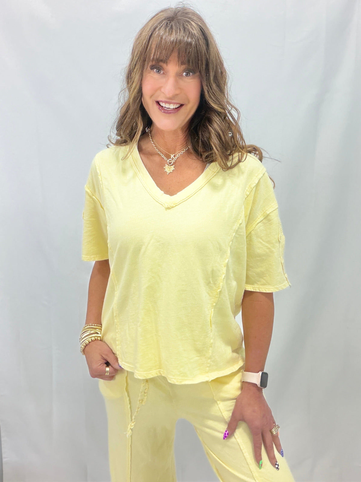 Charmed By Bows Mineral Washed Slit Top In 5 Colors