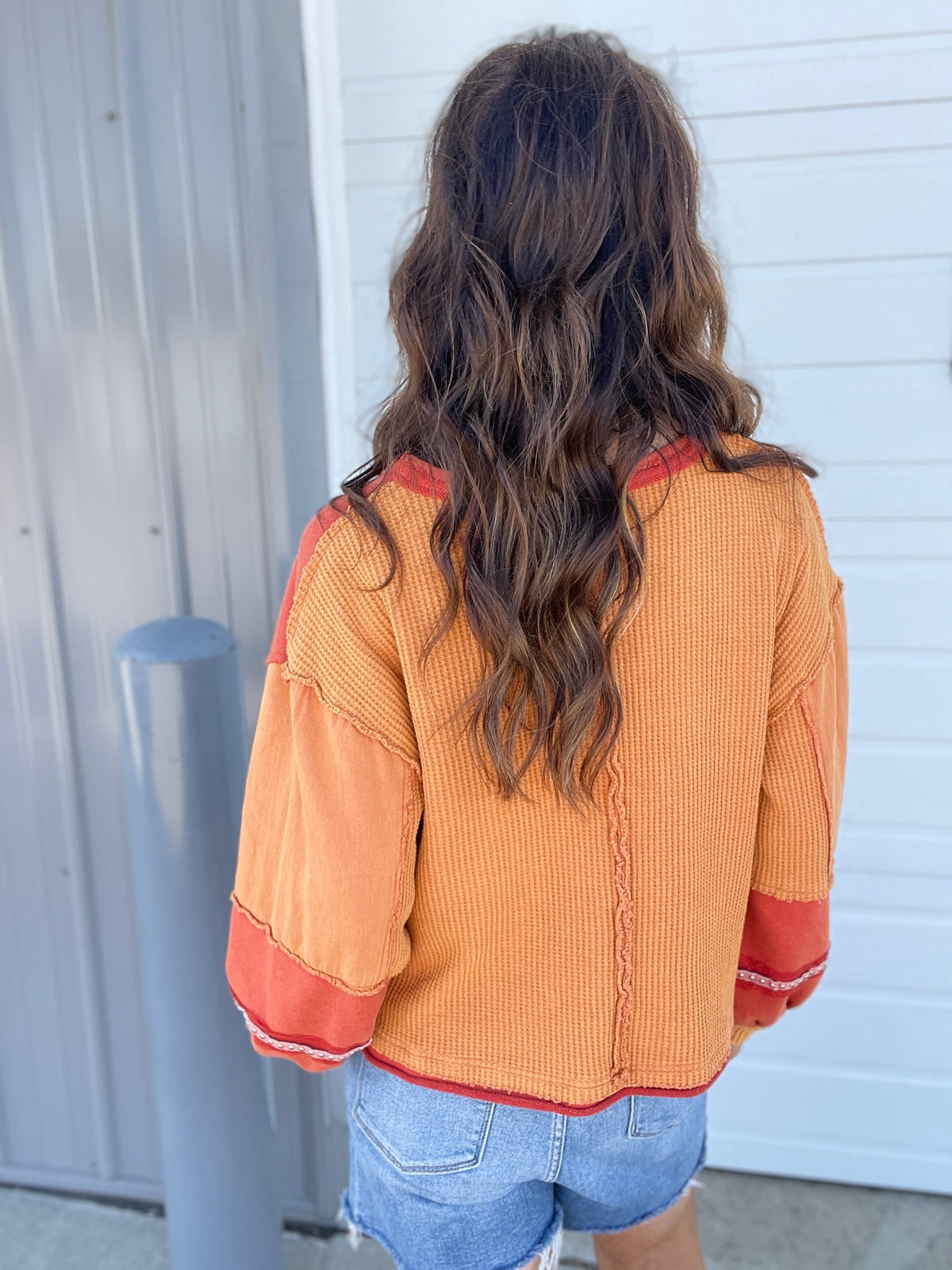 Pol Imaginary Friends Lace Trim Knit Top In Harvest Orange *Final Sale*