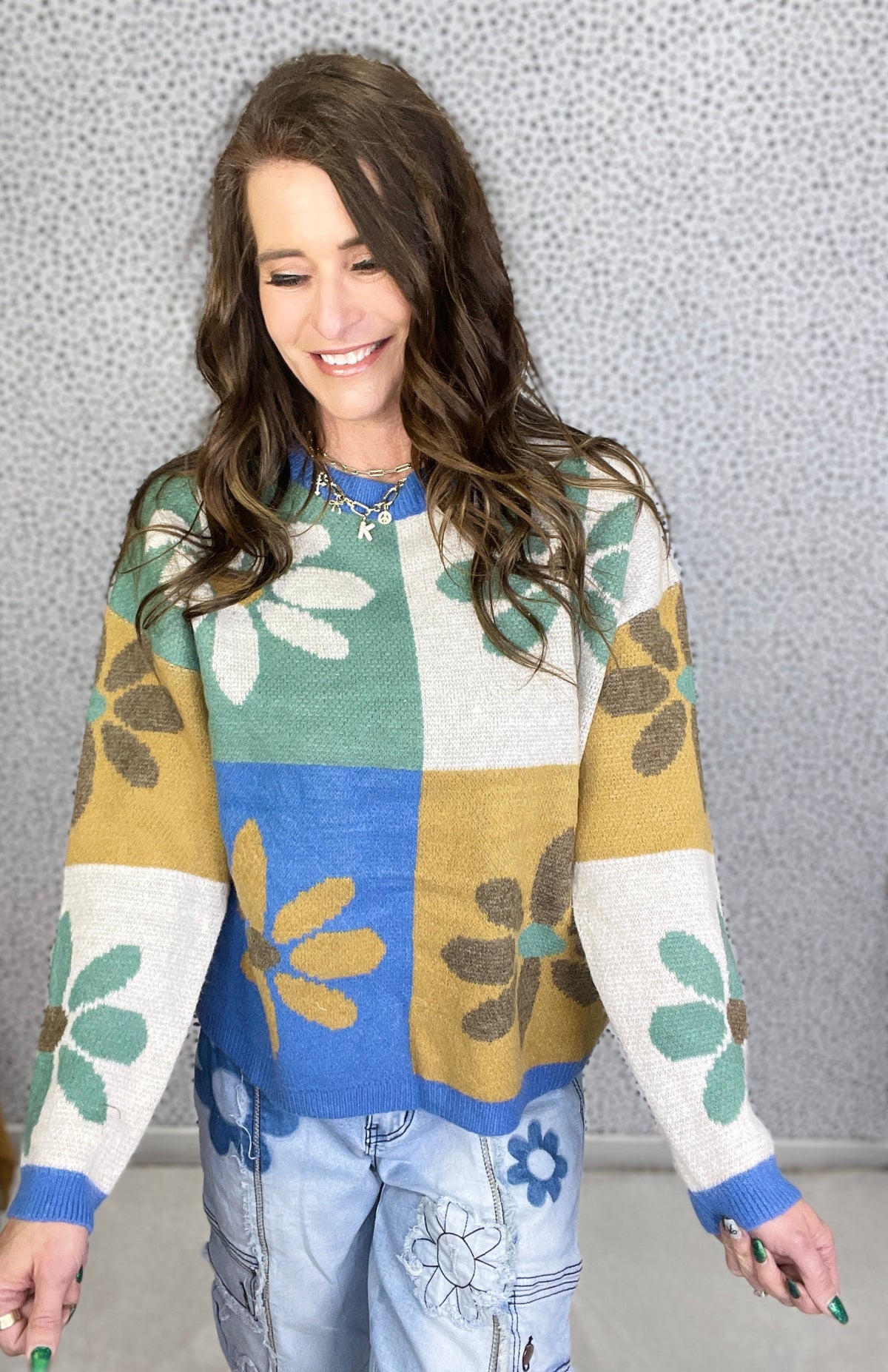 Happy Girl Flower Color Block Sweater In 3 Colors *Final Sale*