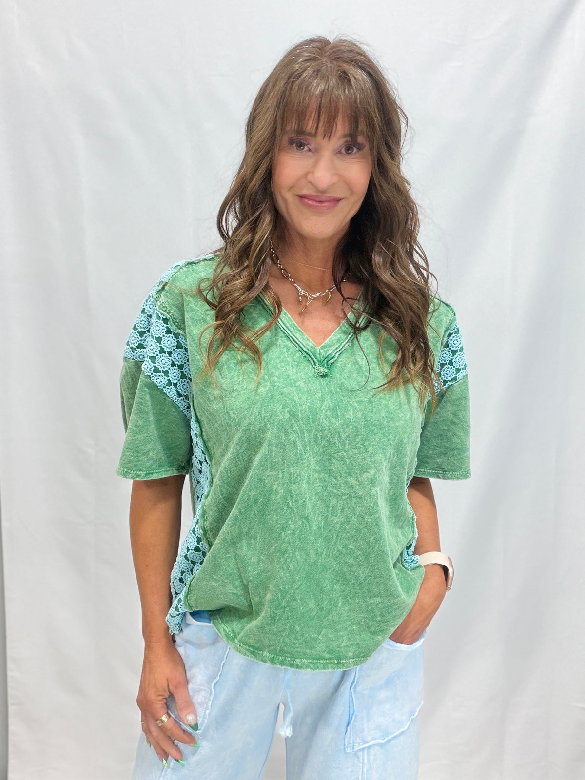 Run Out Of Time Daisy Trim V-Neck Top In 5 Colors
