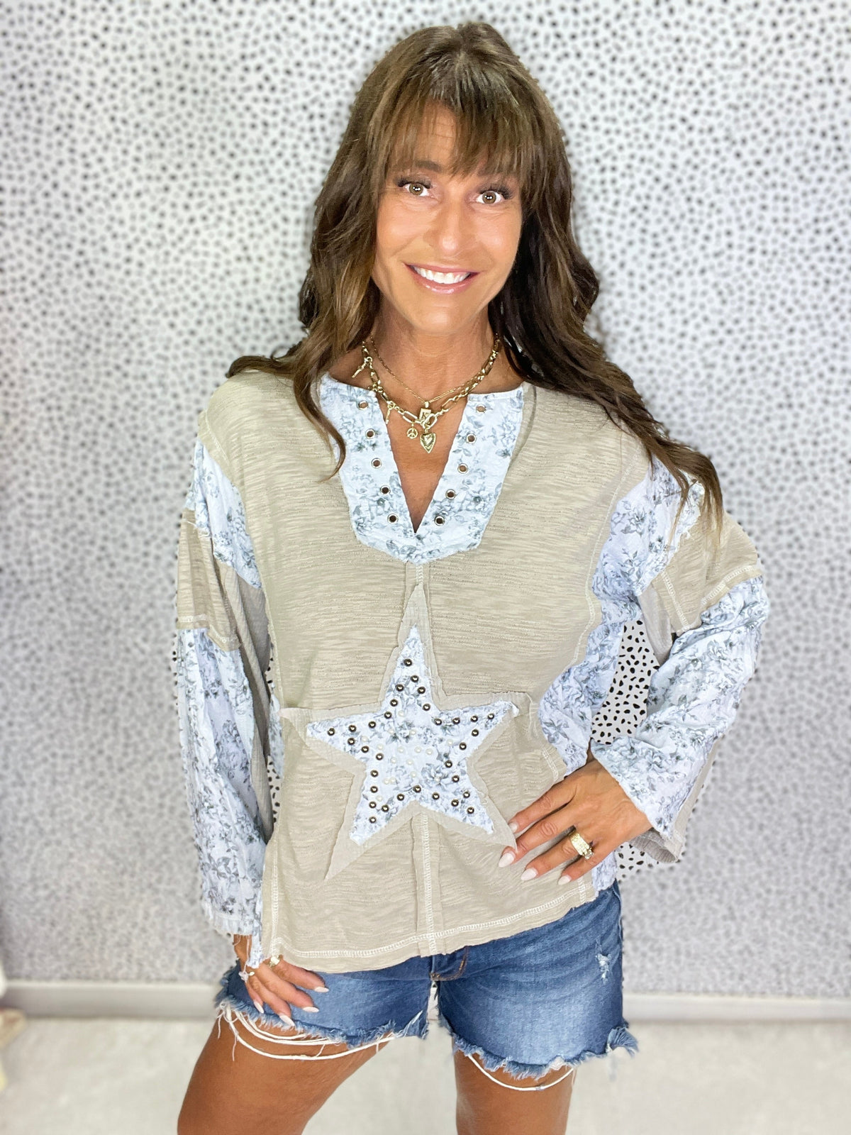 POL Twilight Blossom V-Neck Long Sleeve Top In 2 Colors *Final Sale*