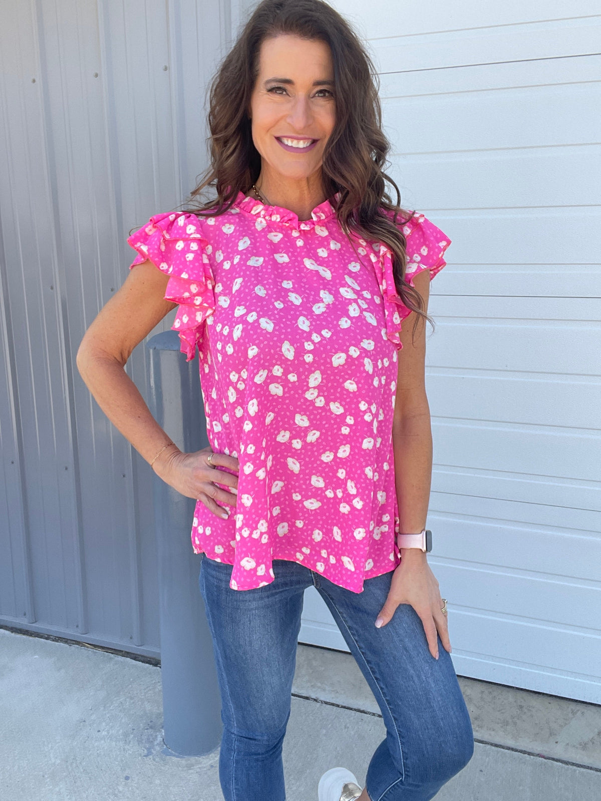 Pink Passion Floral Double Sleeve Top