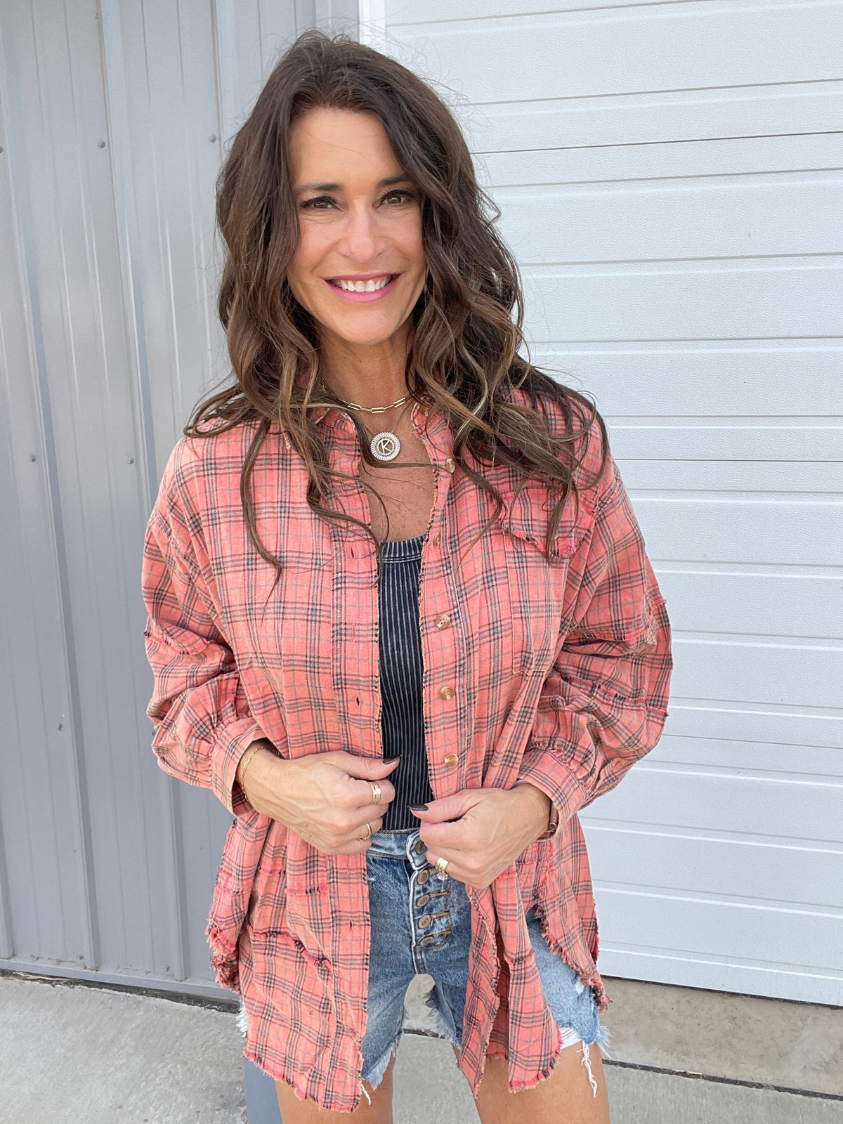 Soul Sister Mineral Washed Plaid Top In 4 Colors