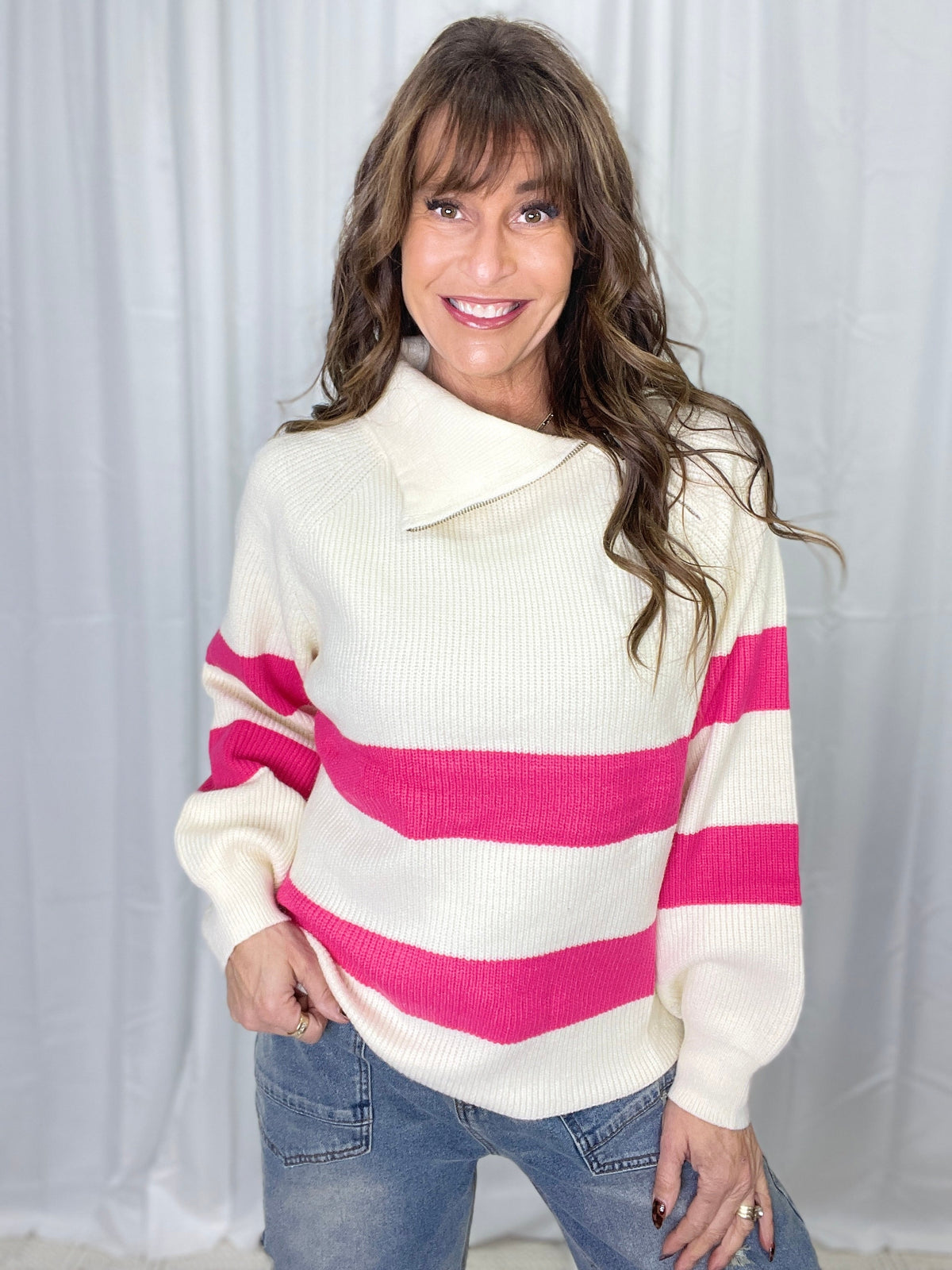 POL Goal Setter Long Sleeve Sweater In Cream *Final Sale*