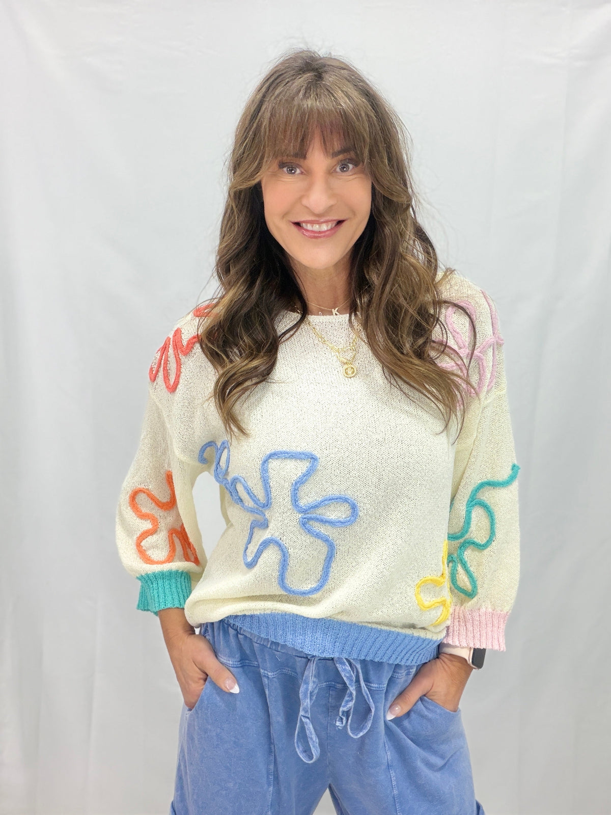 Color Me Cozy Flower Pattern Tunic Sweater In 4 Colors