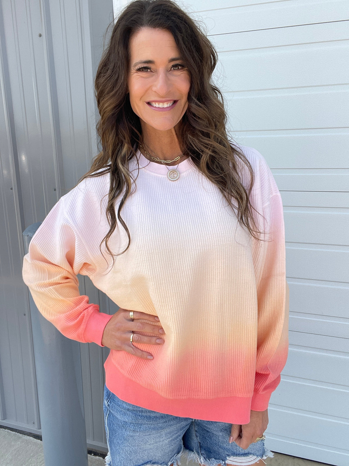 Beach Sunset Ombre Snow Washed Corded Crewneck