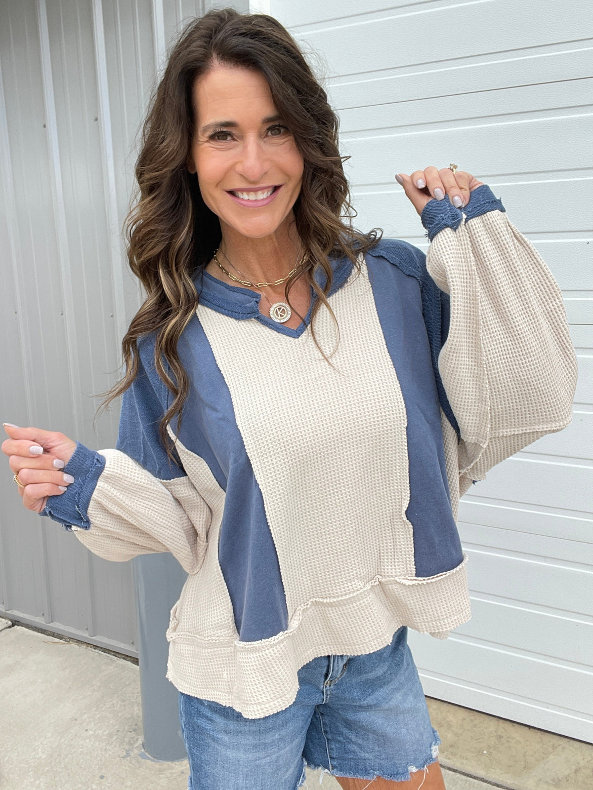 Pol Without You Multi Panel Oversized Top In 4 Colors: Ivory, Blue, Taupe, Brick *Final Sale*