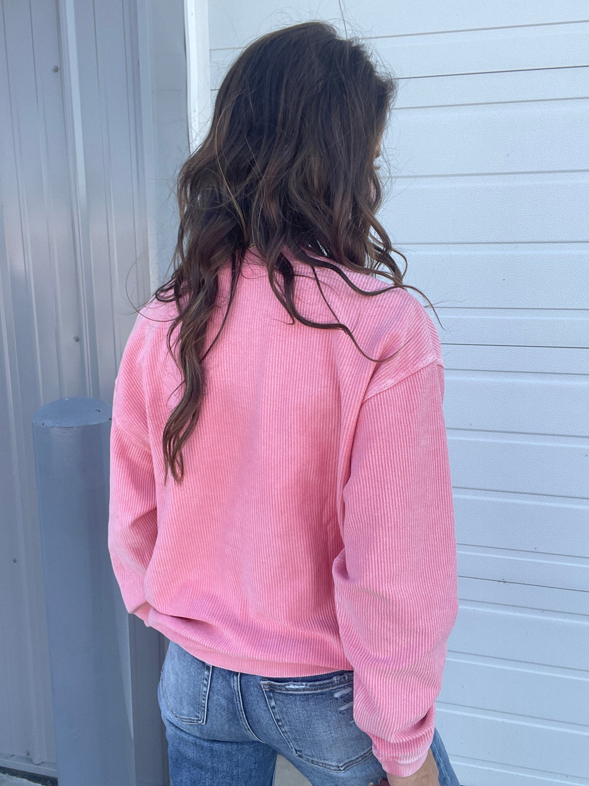 Seaside Pink Snow Washed Corded Crewneck Pullover Sweatshirt