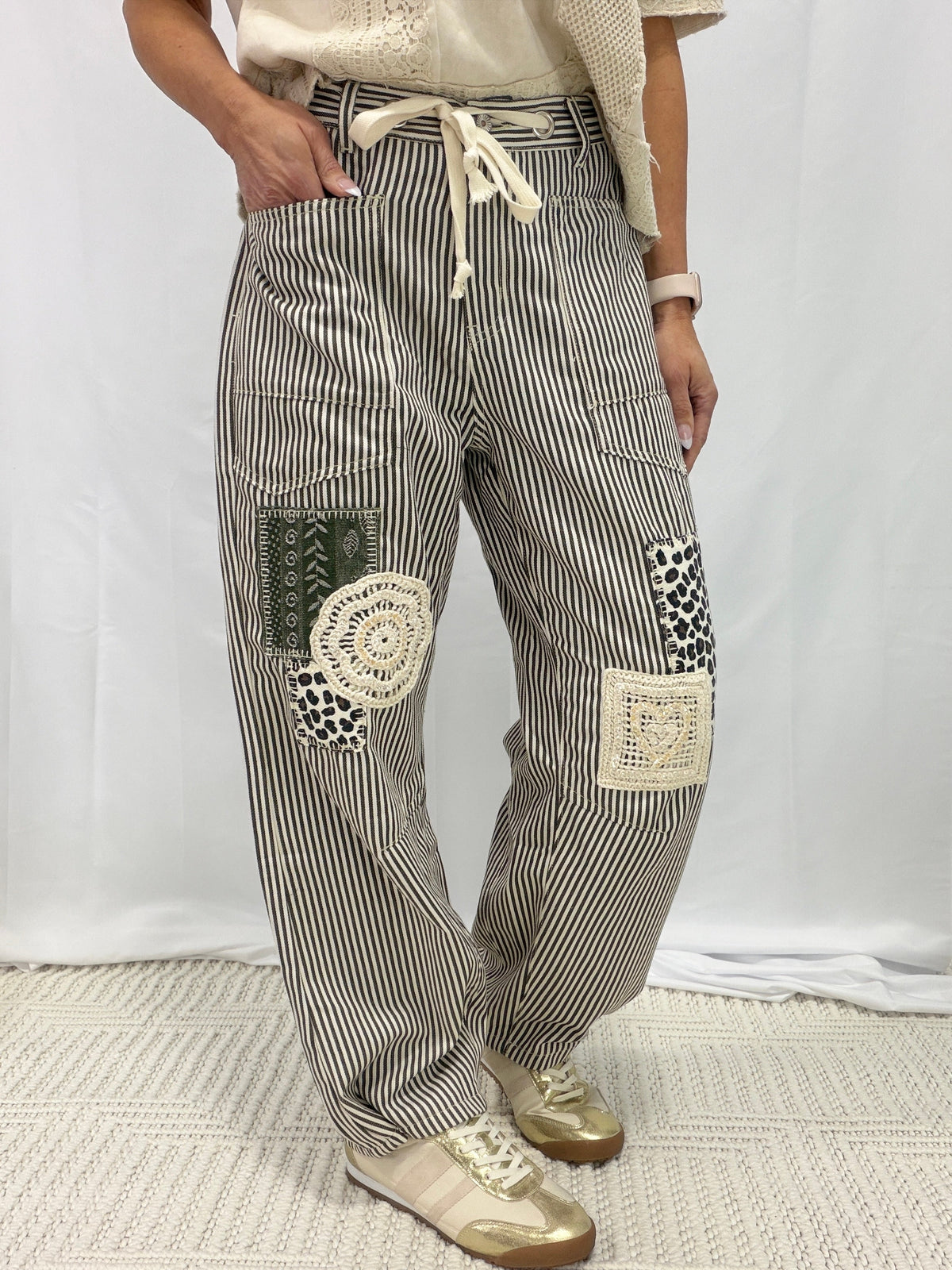 POL Whole Sky Patchwork Detail Pants In 2 Colors