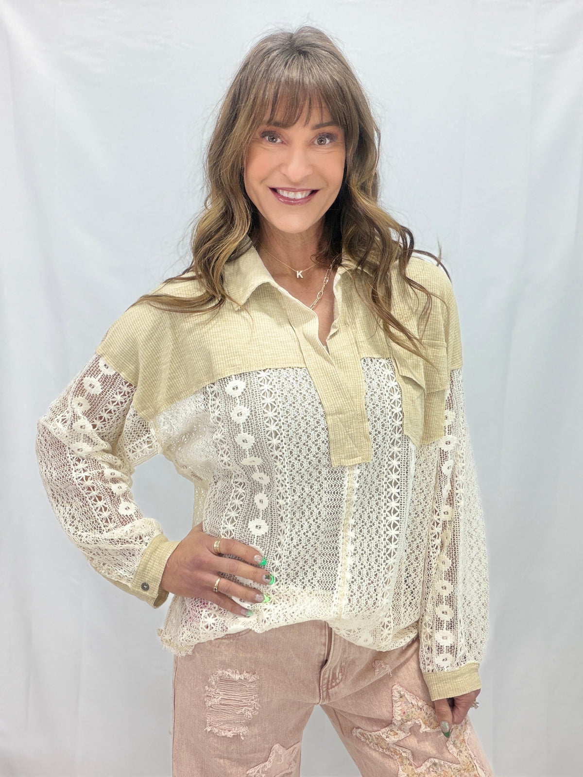 Pol The Rowan Lace Panel Top in 3 Colors