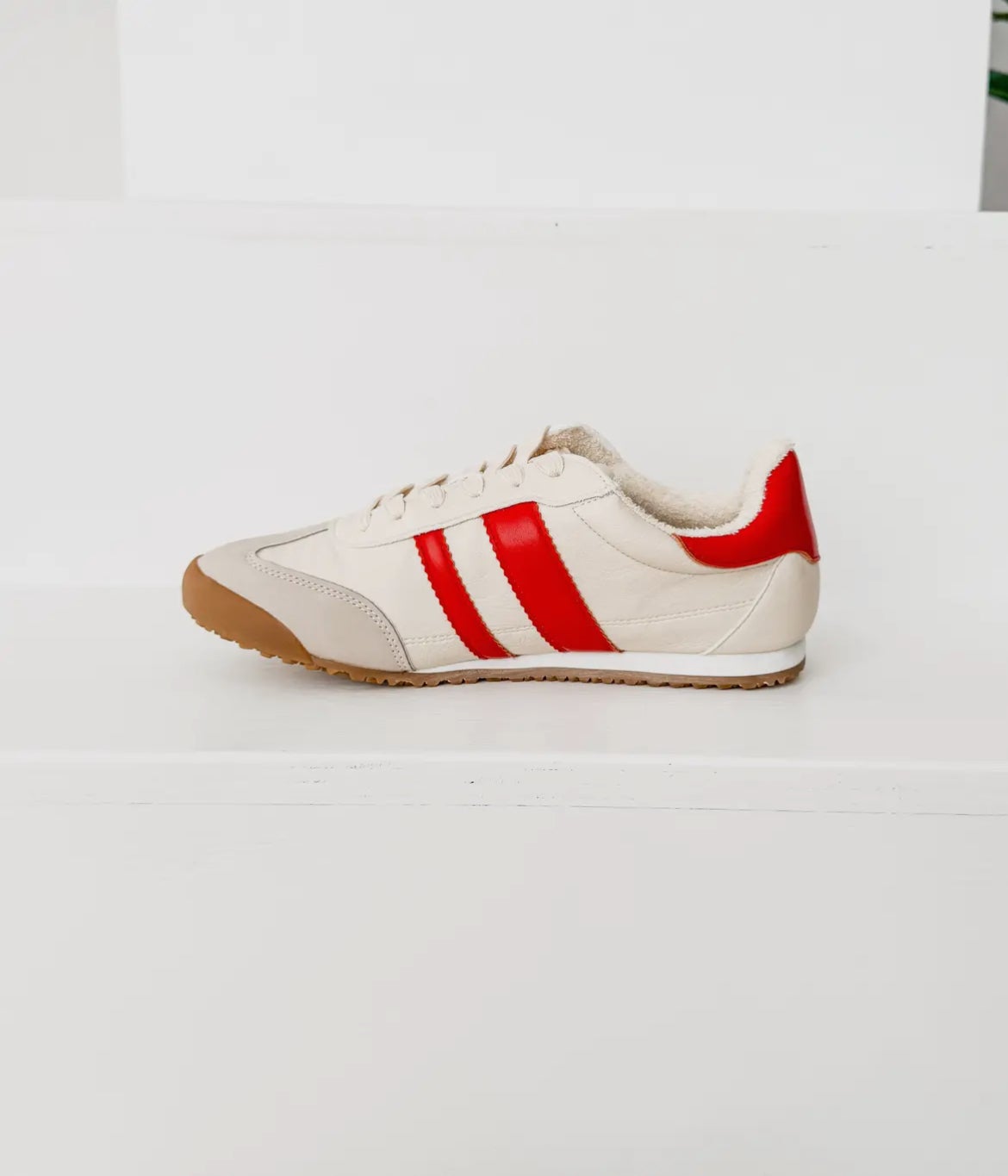 Retro Rally Sneakers in Beige & Red *Final Sale*