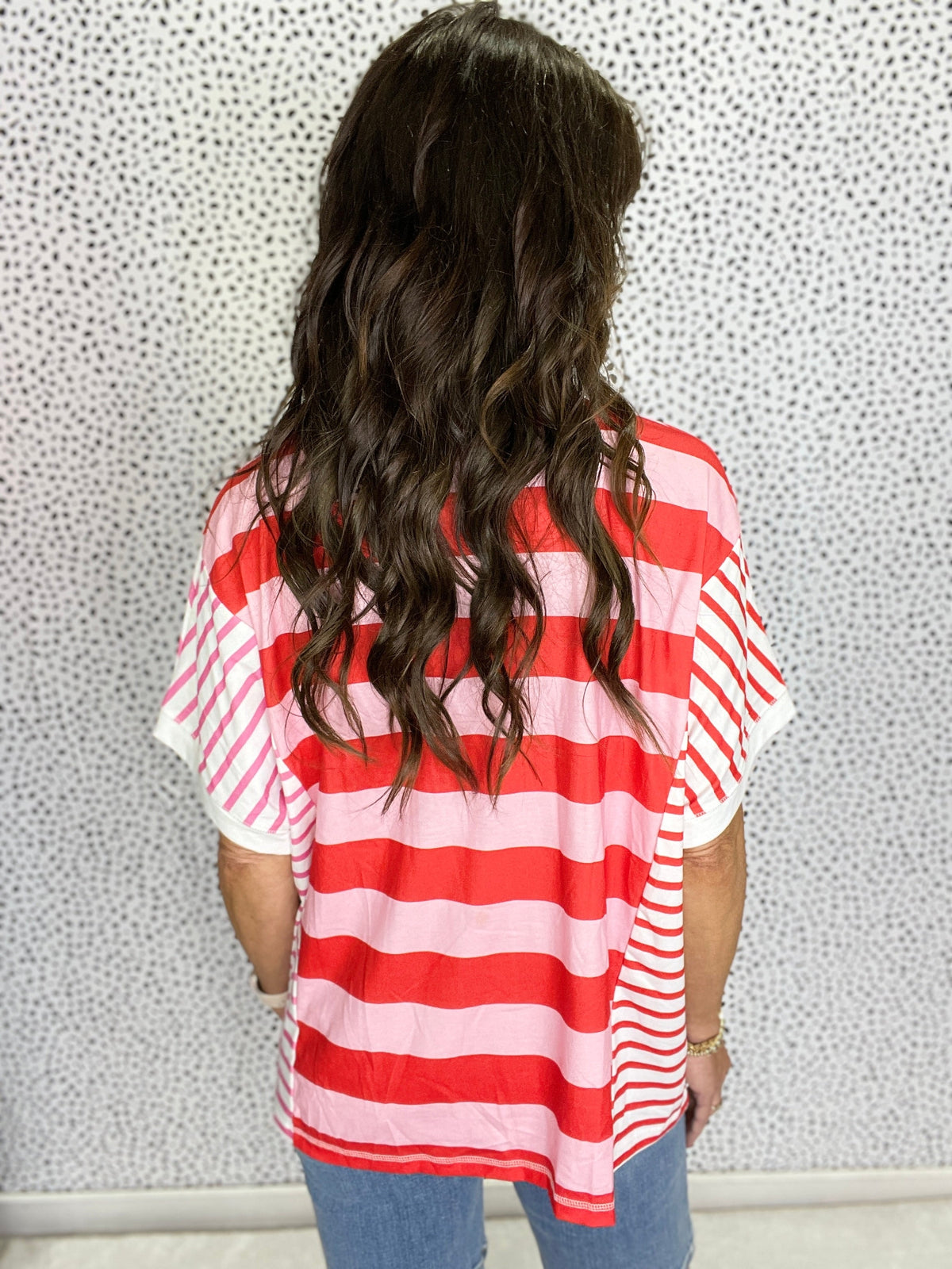 Gracie P Pink Stripe Color Block Side Split Easy Fit Top