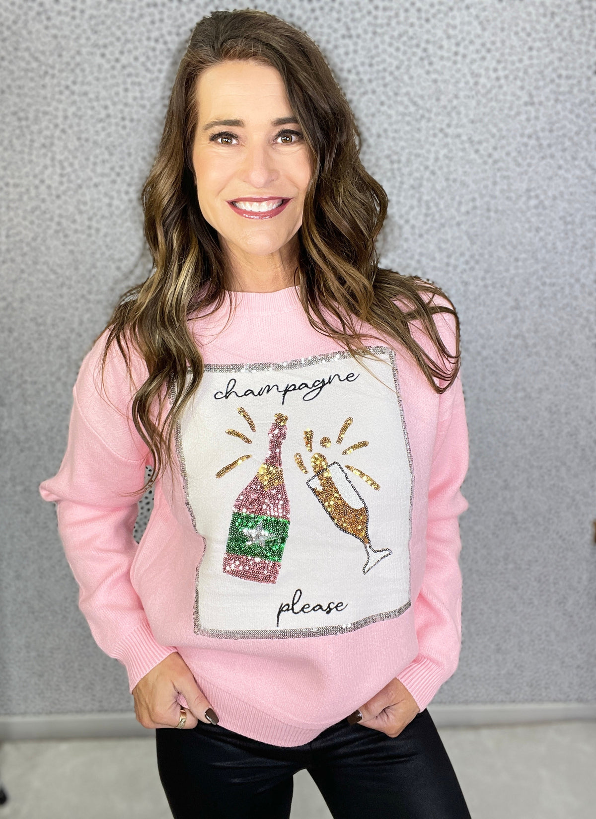 Pop The Champagne Sequined Embroidered Sweater In Pink *Final Sale*