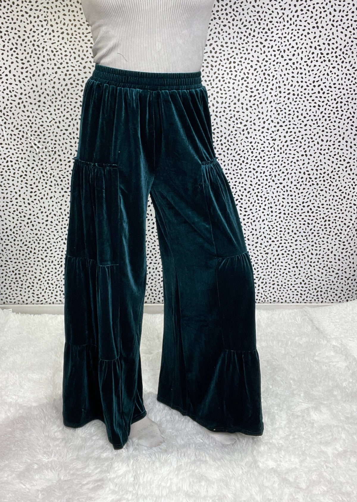 Do It Right Velvet Tiered Wide Ruffle Pants In 2 Colors *Final Sale*