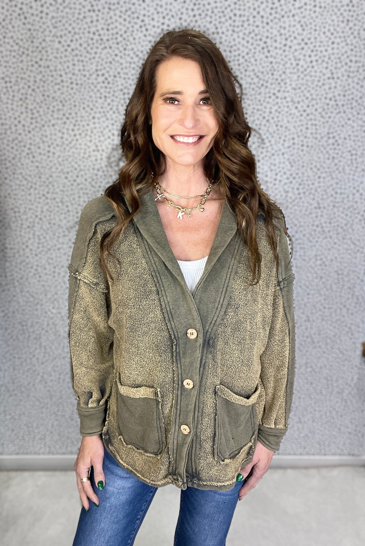 Vintage Olive Teddy Bear Terry Knit Jacket *Final Sale*