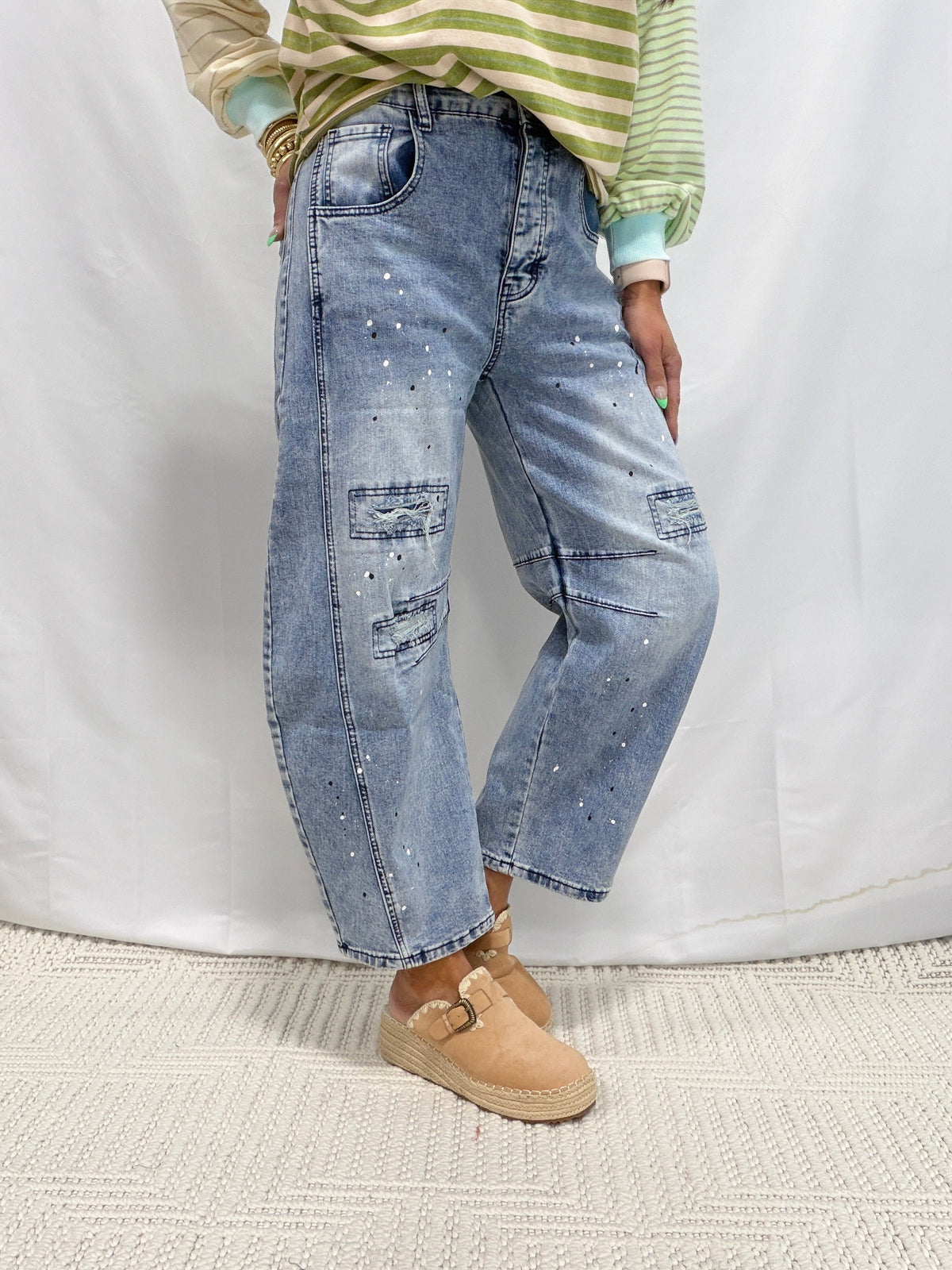 Quiet Confidence Elastic Waist Barrel Jeans In Denim