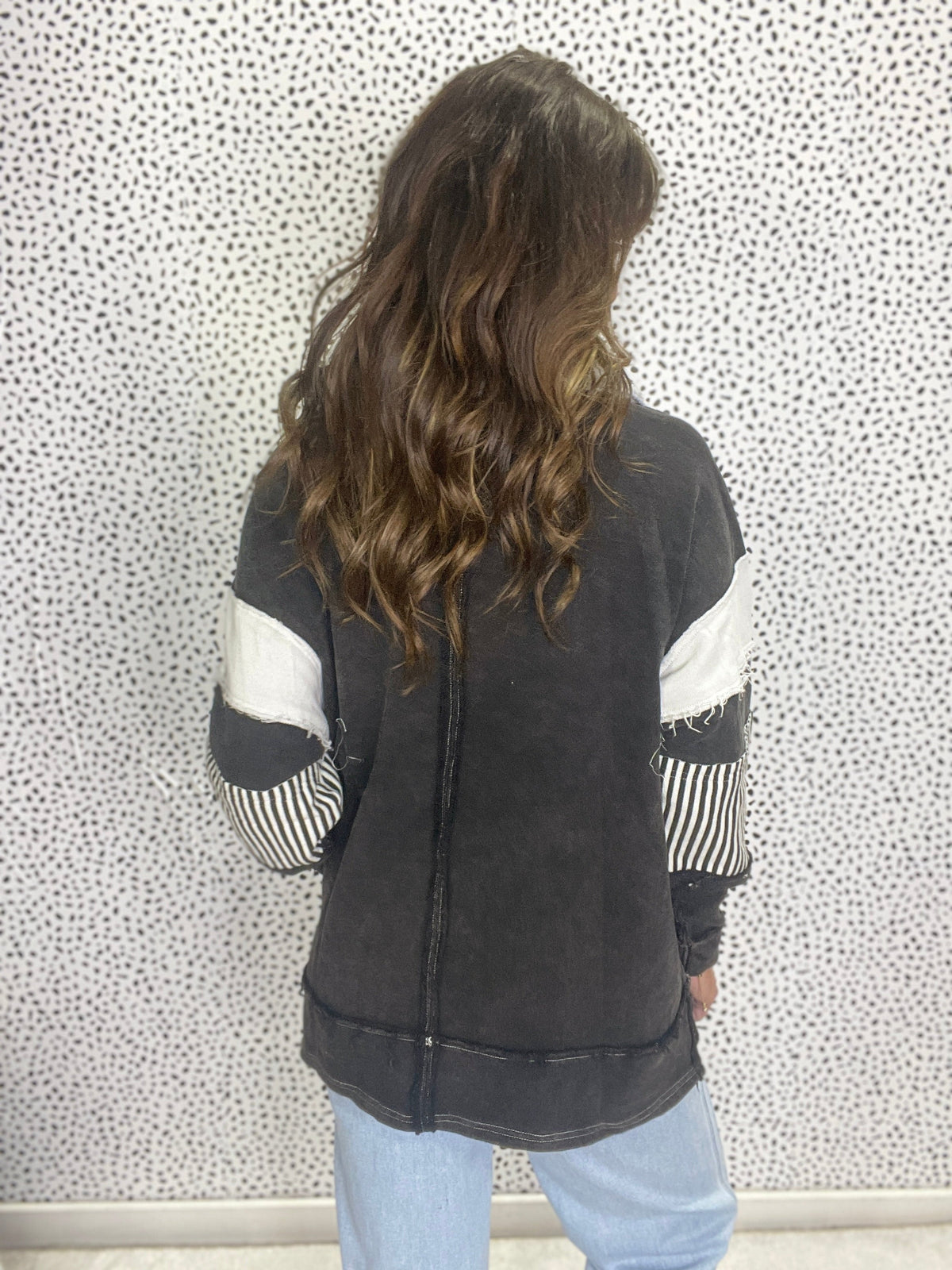 Cherished Dreams Washed Multi Fabric Collar T-Shirt In Black *Final Sale*
