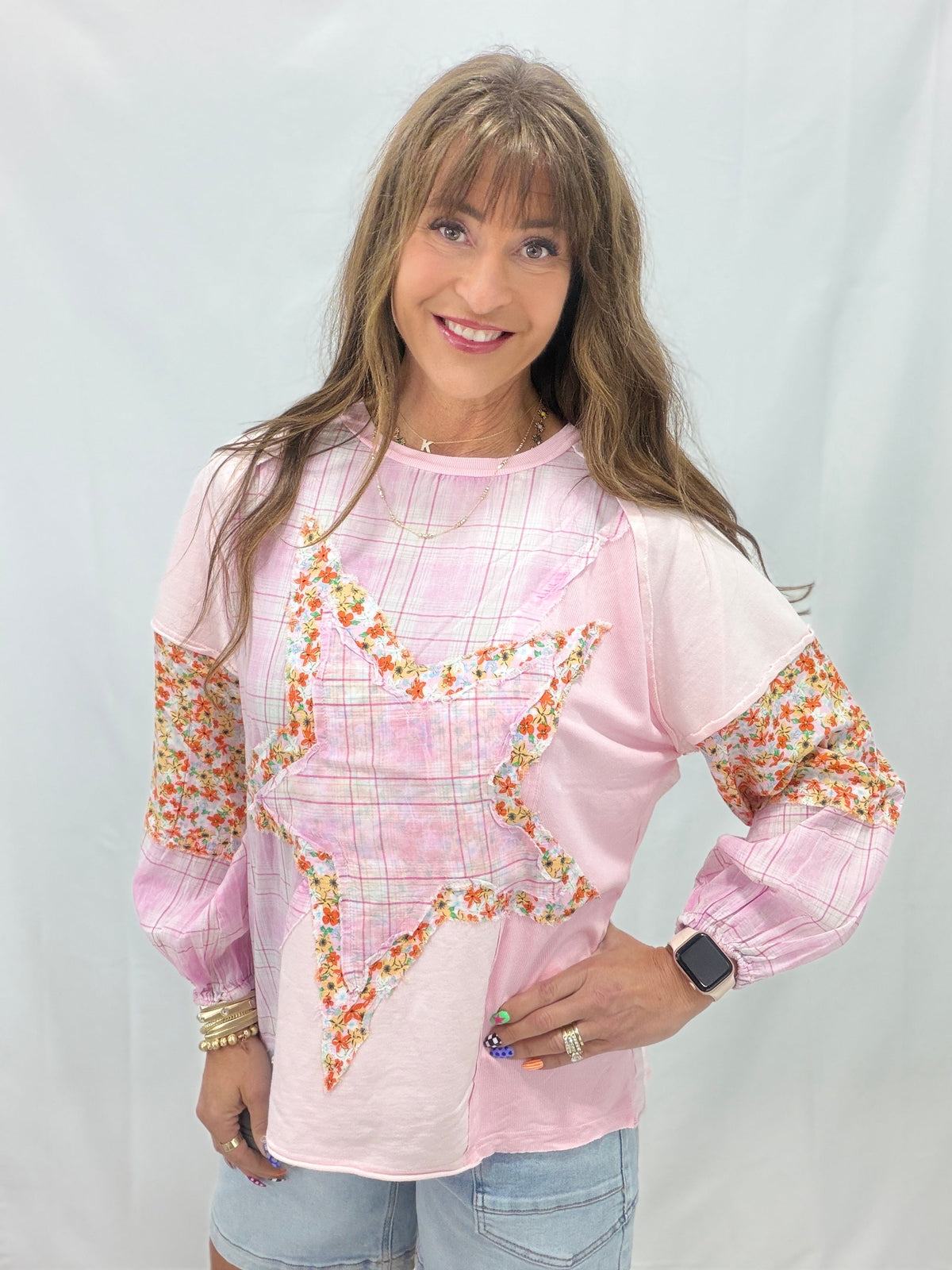The Happy Way Star Patch Top In Pink