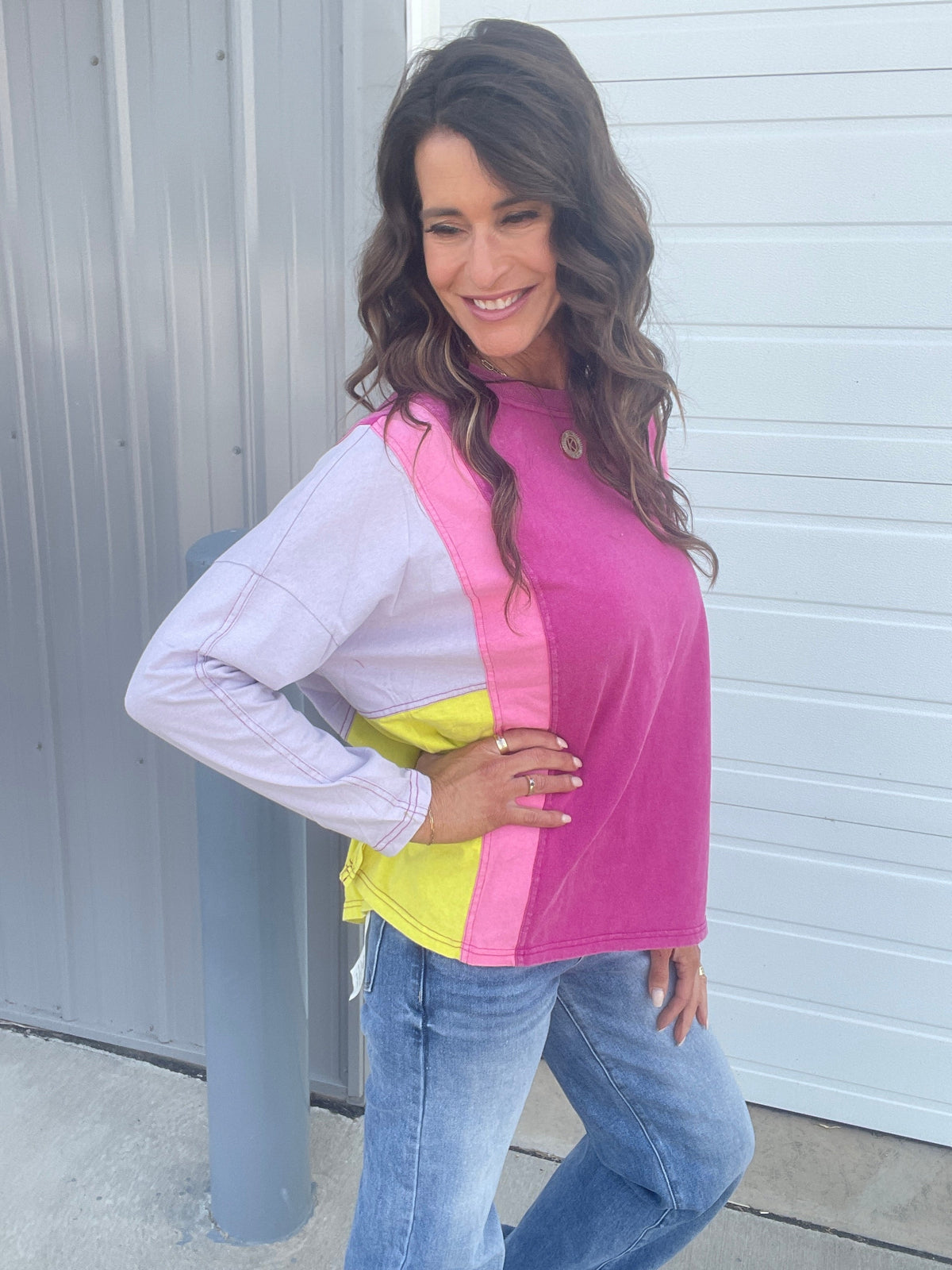 Splash of Color Cotton Crewneck Pullover In 2 Colors: Magenta, Mocha *Final Sale*