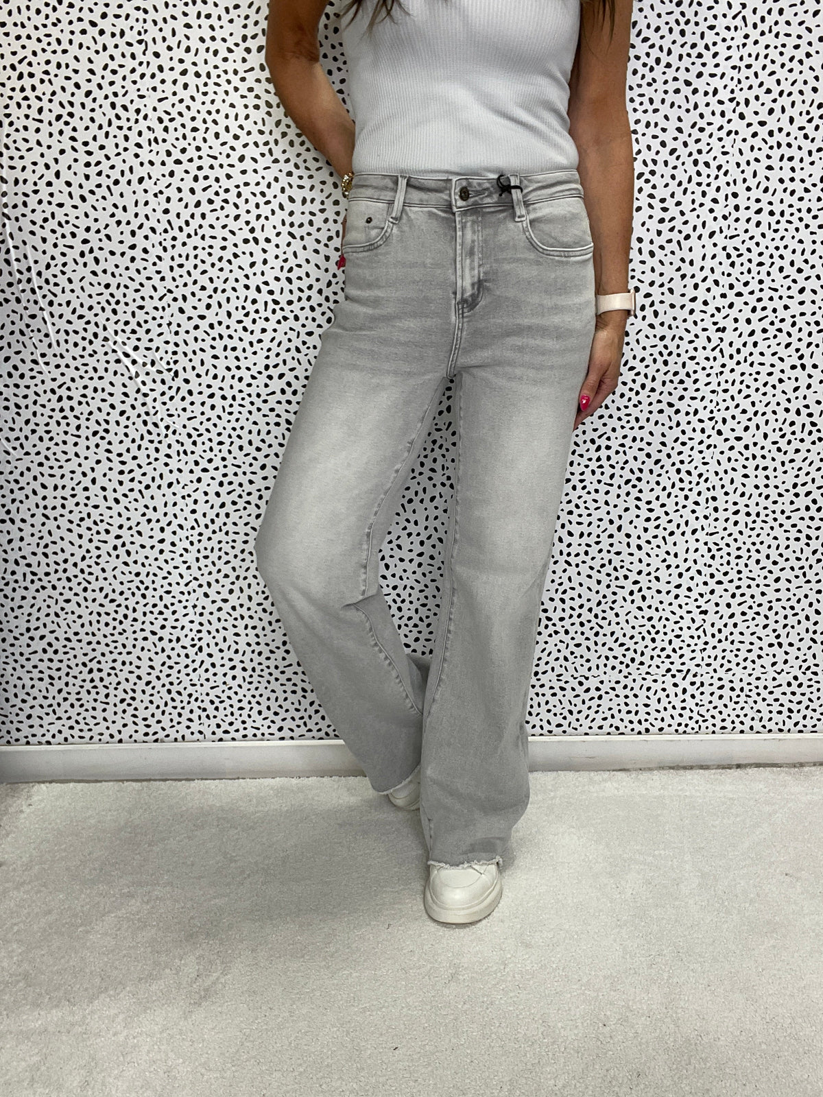 Mica Cherice Super High Wide Leg With Raw Hem Jeans 442 In Grey *Final Sale*