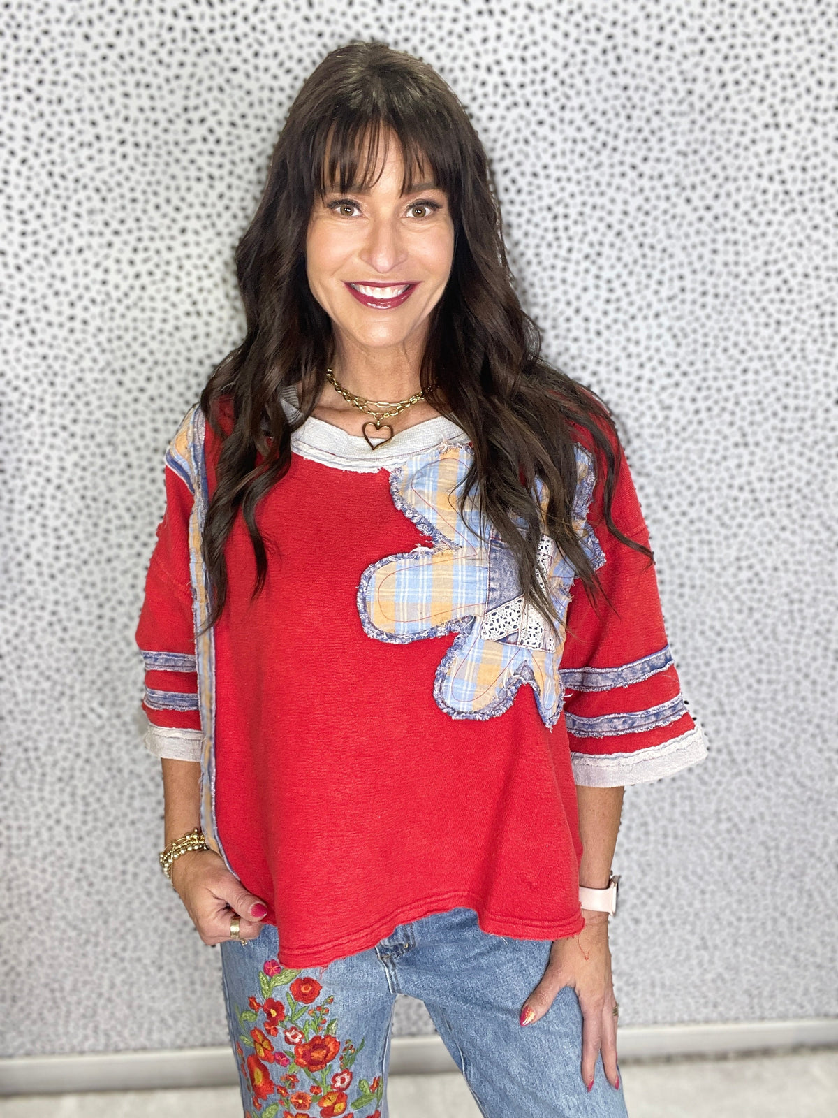 Oli & Hali Boho Bloom Patchwork Knit Top In 2 Colors