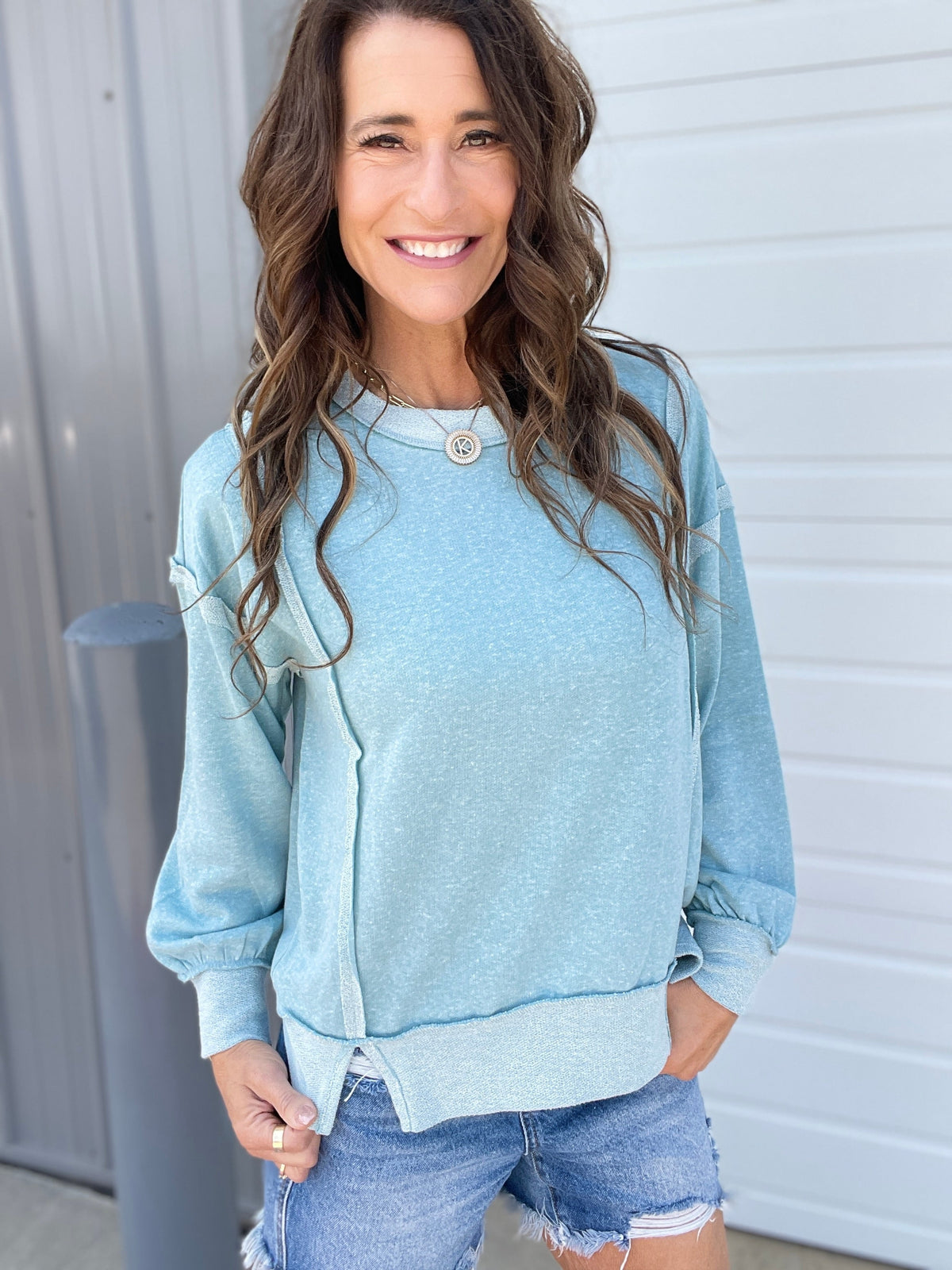 Contrast Feels Easy Fit Long Sleeve Top In 4 Colors: Pink, Blue, Black, Mocha *Final Sale*
