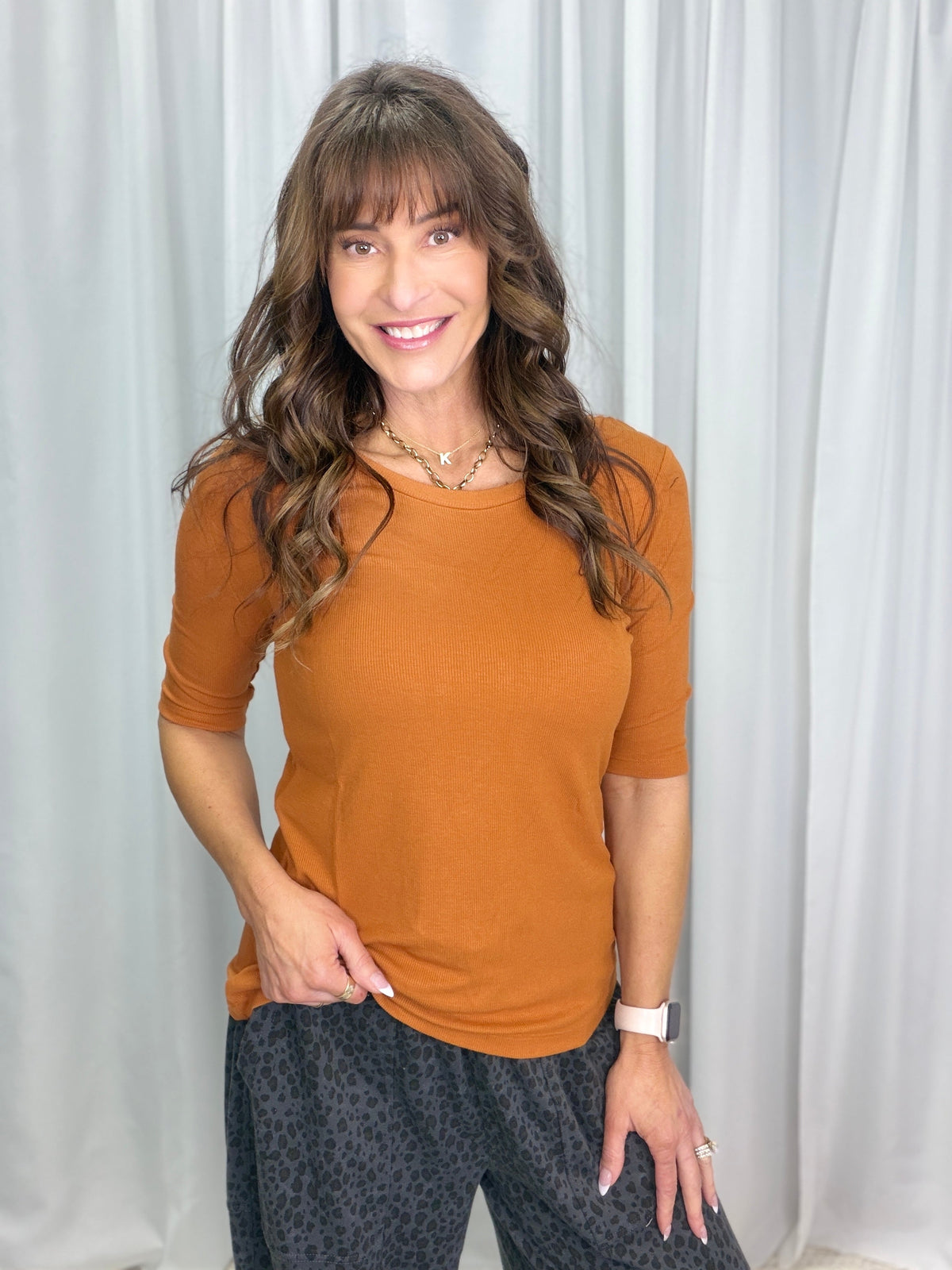 Grace Ribbed Reversable V-Neck Or Round Neck Top in 2 Colors