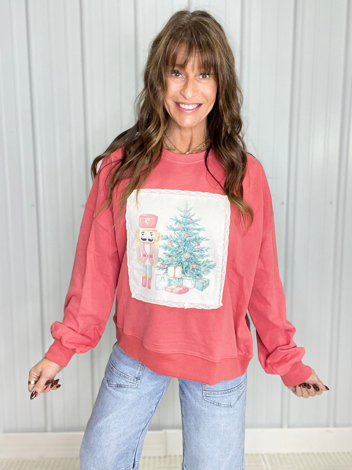 Jingle And Mingle Scallop Lace Detail Sweatshirt