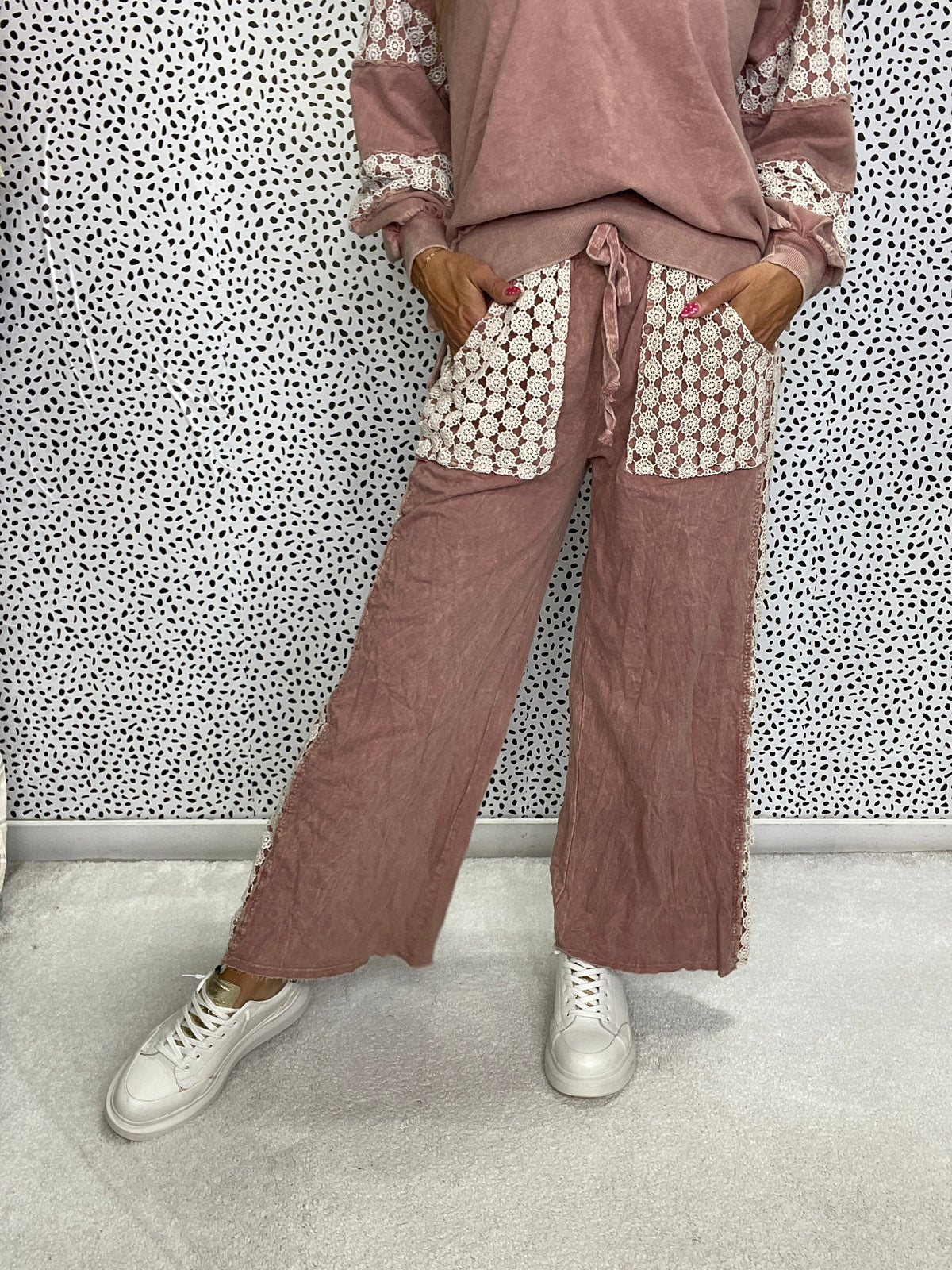 Mineral Wash Floral Daisy Trim Pants In 6 Colors