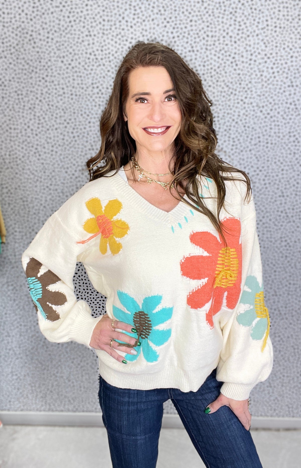 POL Groovy Bloom Balloon Sleeve Floral Sweater In 2 Colors *Final Sale*