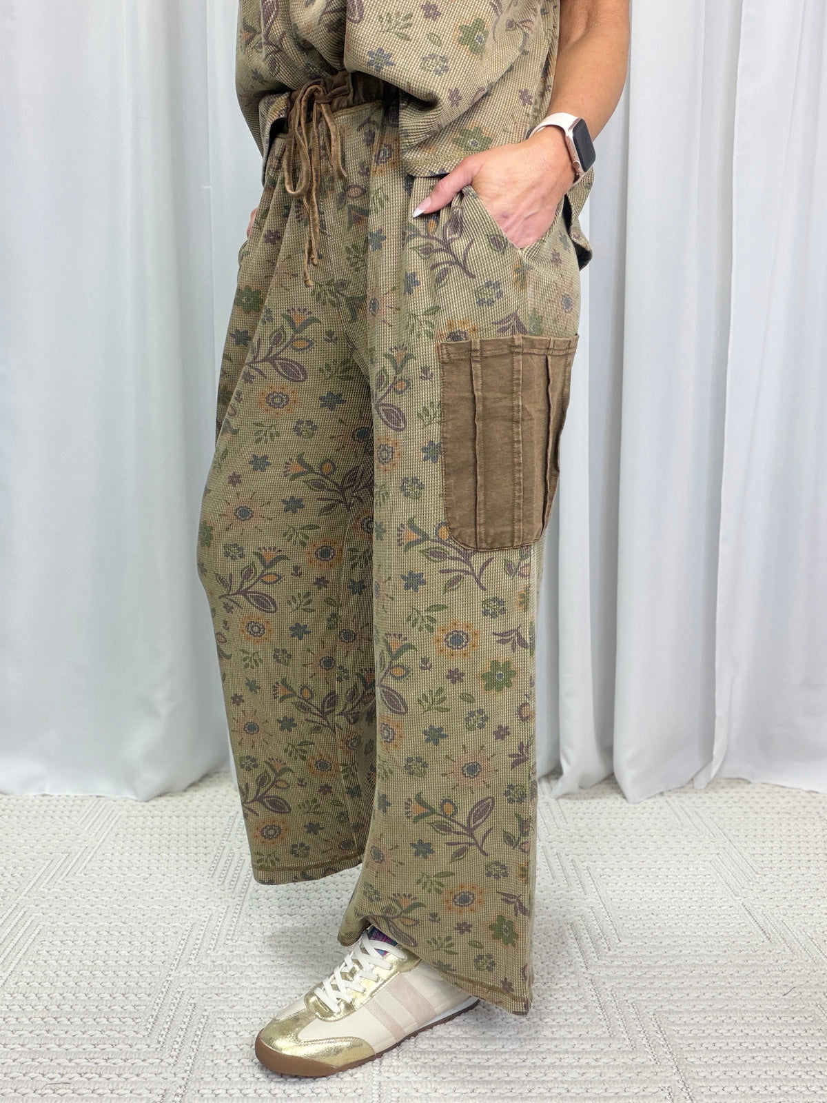 Another Great Day Waffle Printed Pants In Olive
