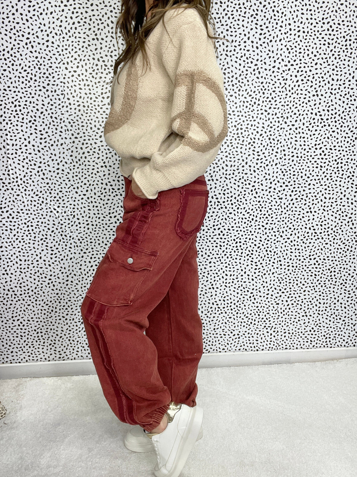 POL End Zone Vintage Wash Joggers In Brick *Final Sale*
