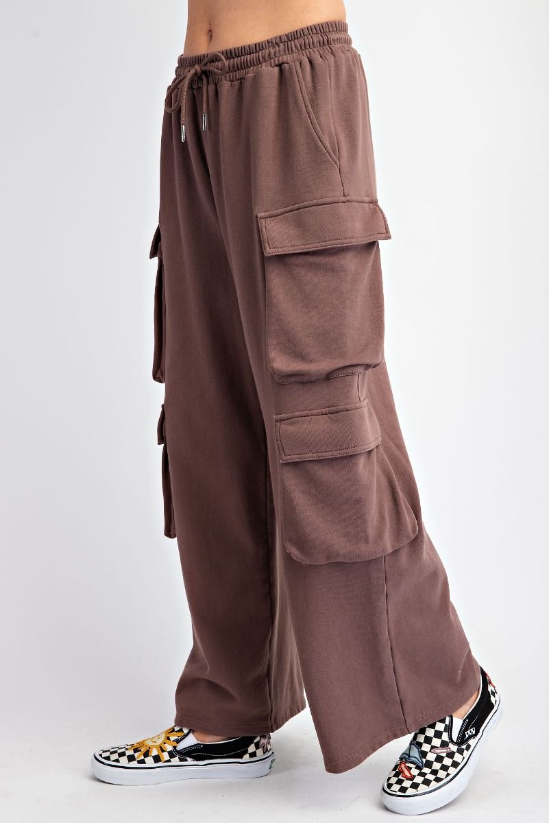 Live Freely Terry Knit Cargo Pants In 3 Colors: Denim, Khaki, Mocha