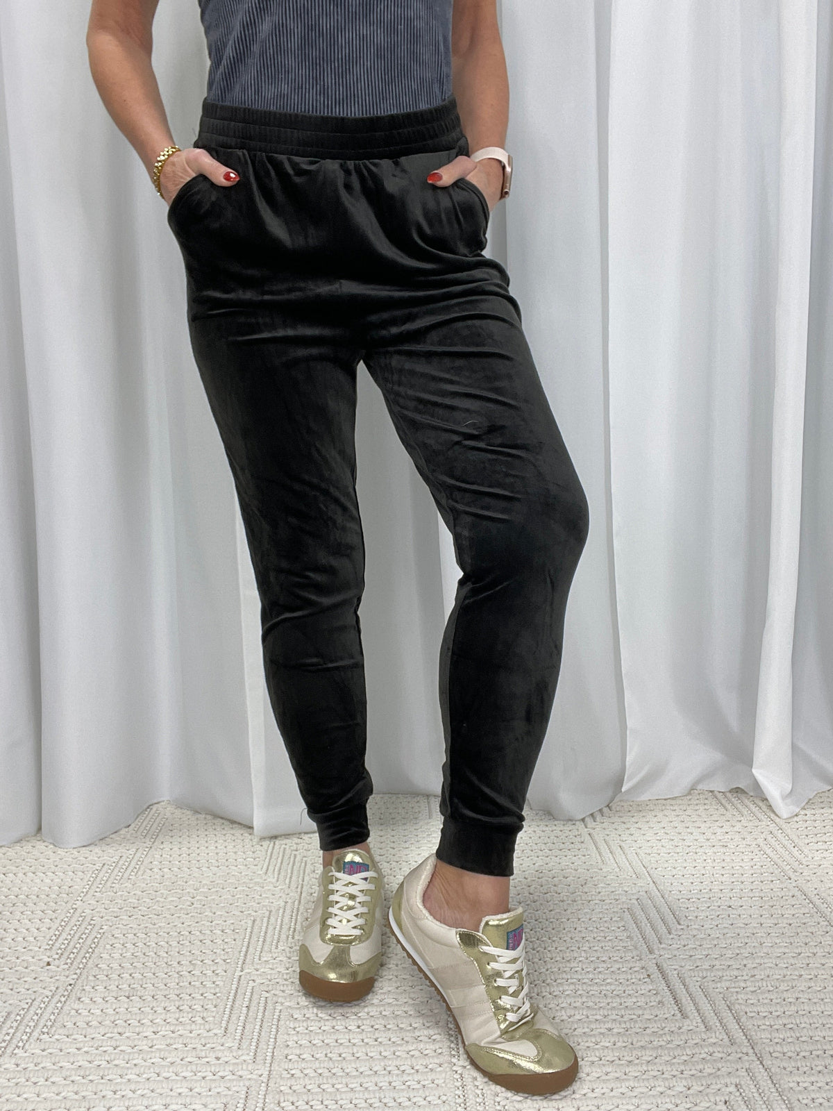 Smooth Moves Velvet Joggers In Black *Final Sale*