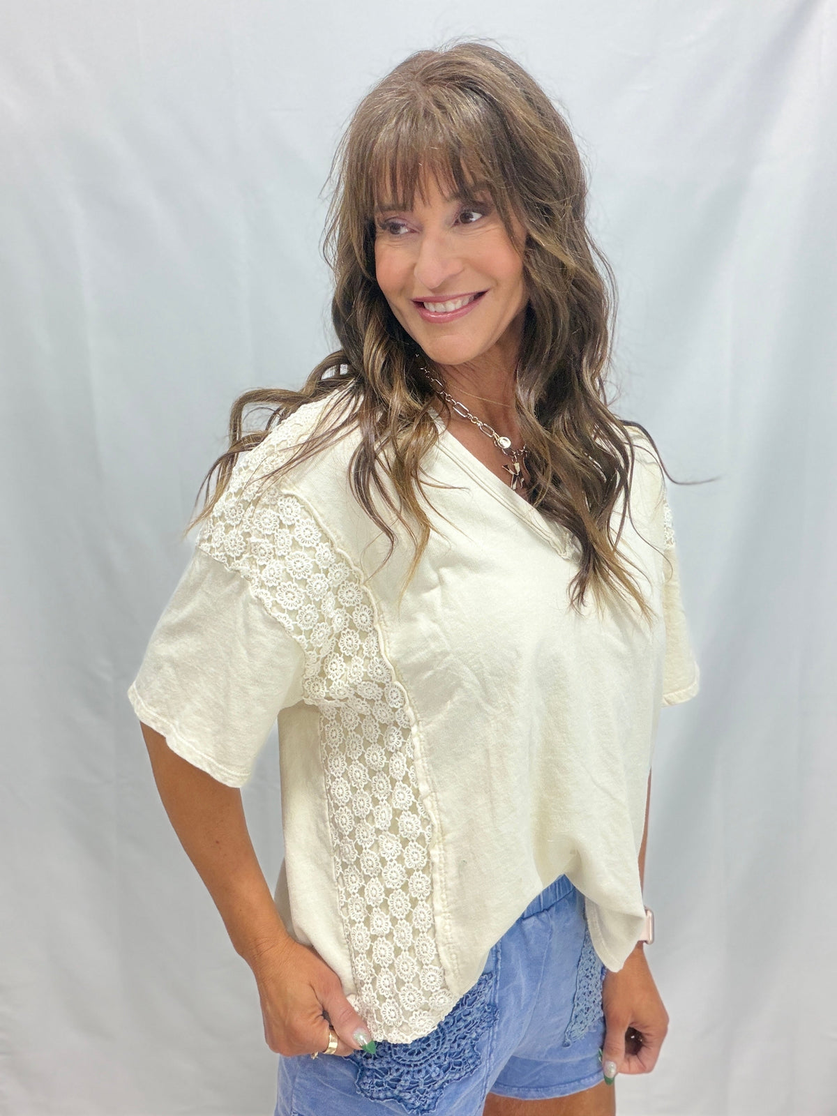 Run Out Of Time Daisy Trim V-Neck Top In 5 Colors
