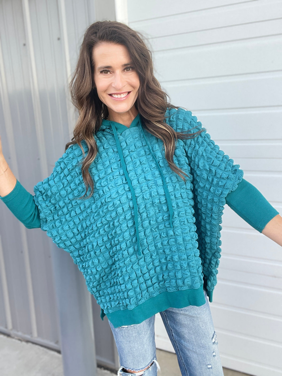 Bubbly Bliss Loose Fit Bubble Hoodie In 3 Colors: Black, Pink, Teal *Final Sale*