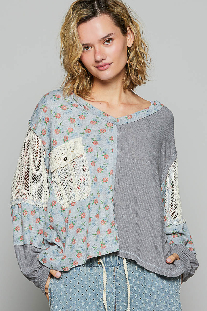 POL Blooming Fusion V-Neck Long Sleeve Top In 6 Colors *Final Sale*