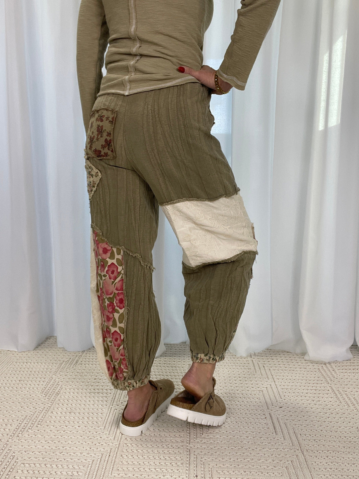 POL There With You Patch Detail Pants In Herb