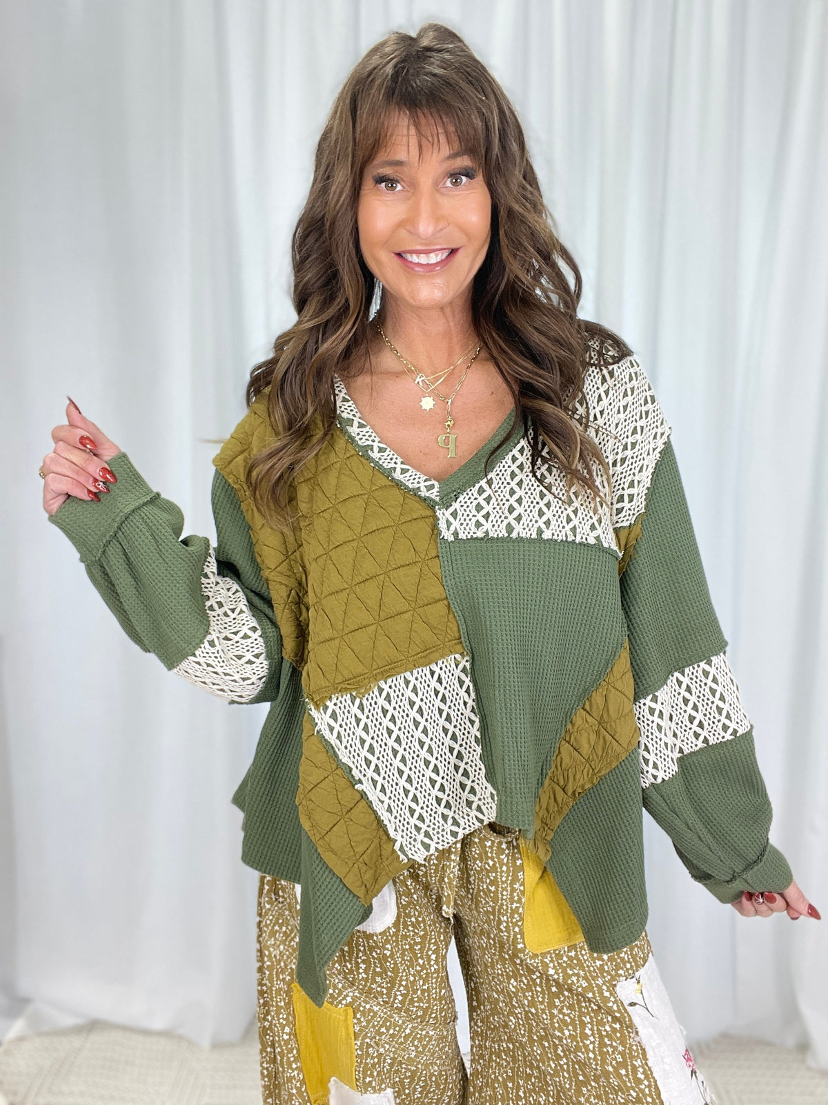 Quilted Charm Crochet Long Sleeve in 2 Colors *Final Sale*