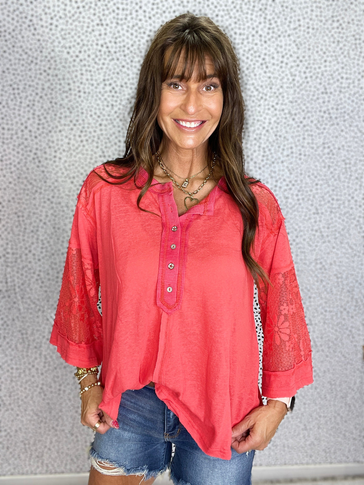 Pol Midnight Muse Lace Henley In 4 Colors