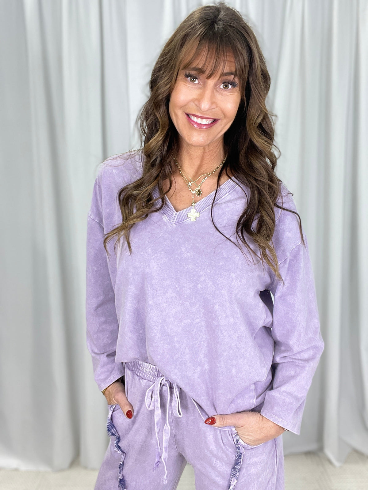 Down The Line V-Neck Long Sleeve Top In 11 Colors