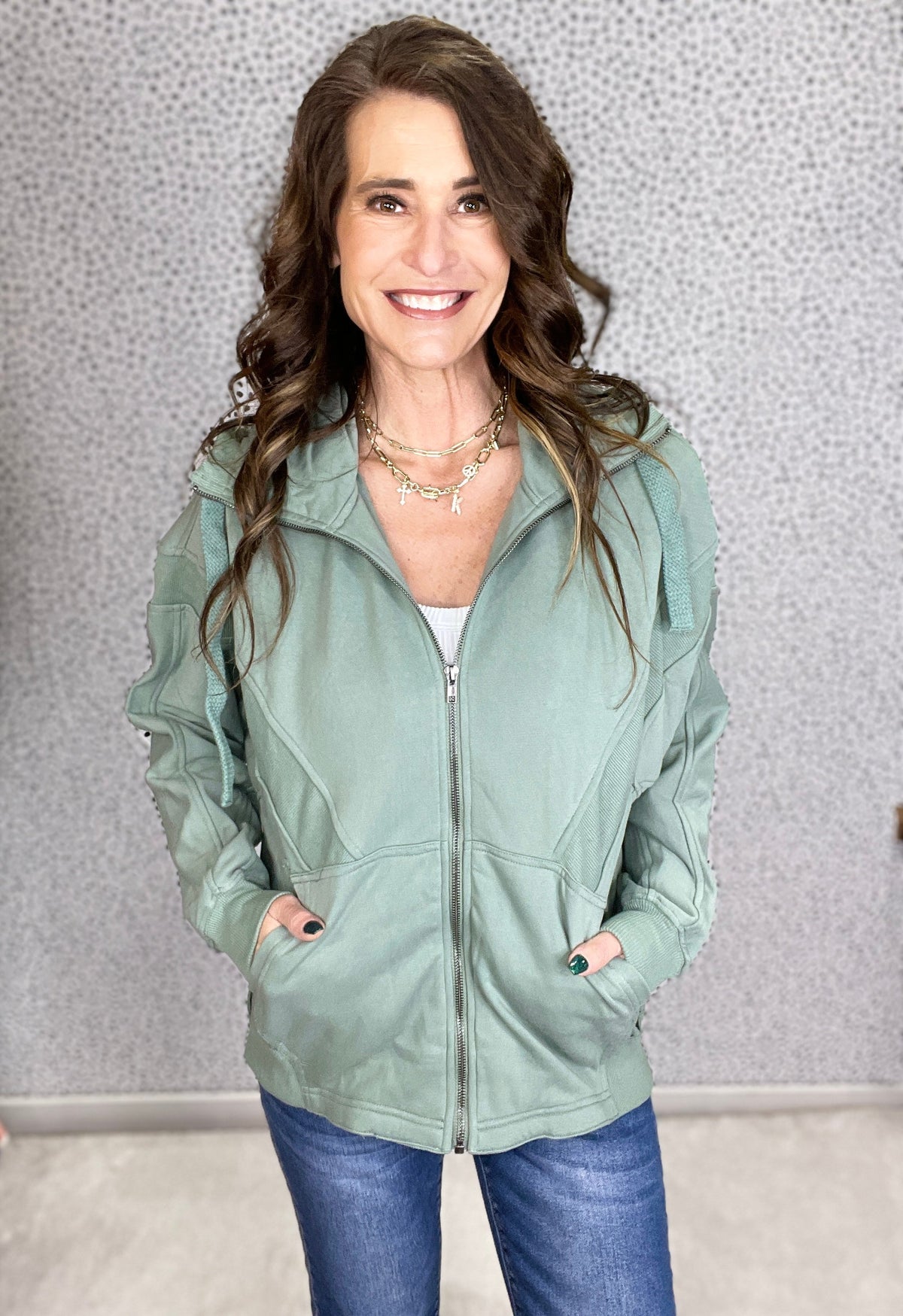 City Edge Terry Knit Full Zip Up Hoodie In 2 Colors