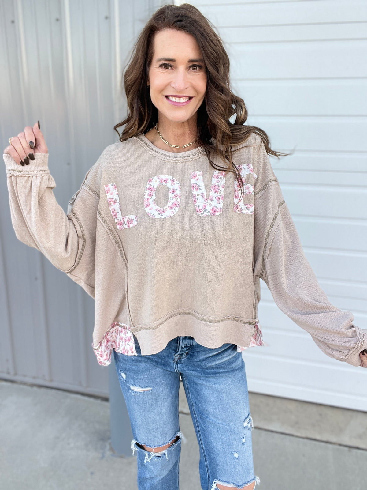 POL Love In Every Way Long Sleeve Love Patch Top In 2 Colors *Final Sale*