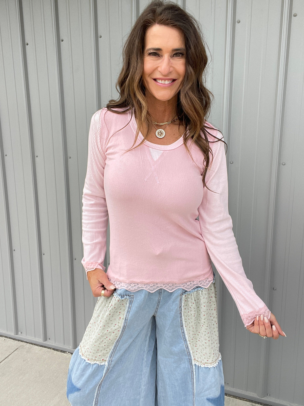 POL Effortless Style Lace Thermal Top In 4 Colors: Charcoal, Mauve, Red, Cream *Final Sale*
